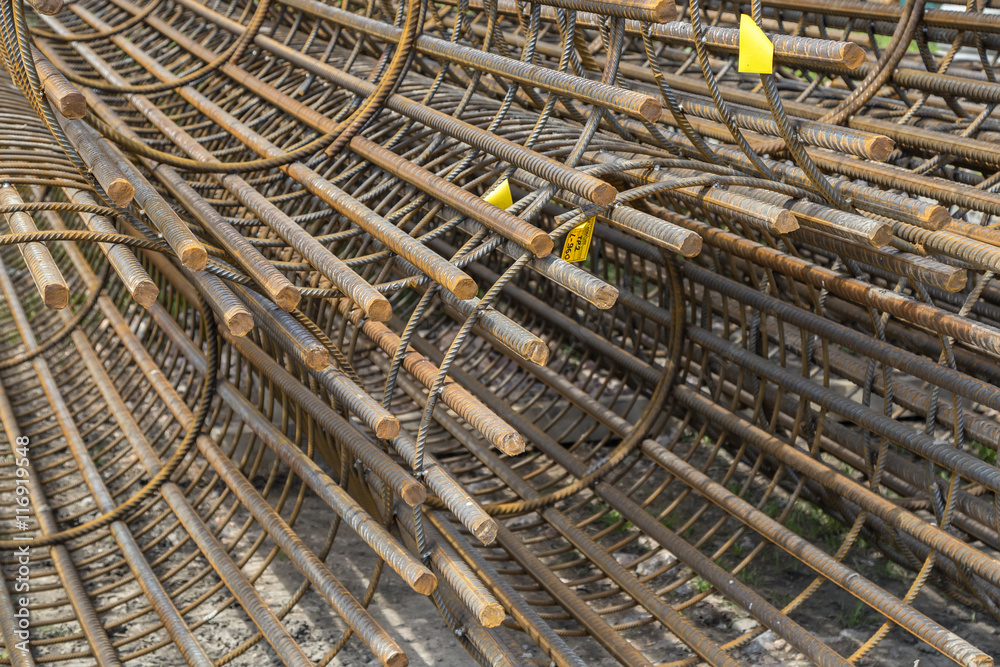 Stack of Pre-Tied Rebar Cages