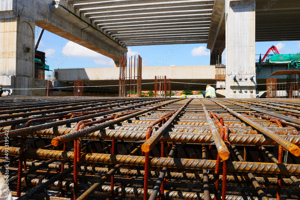 Rebar Stacked at Building Construction Site